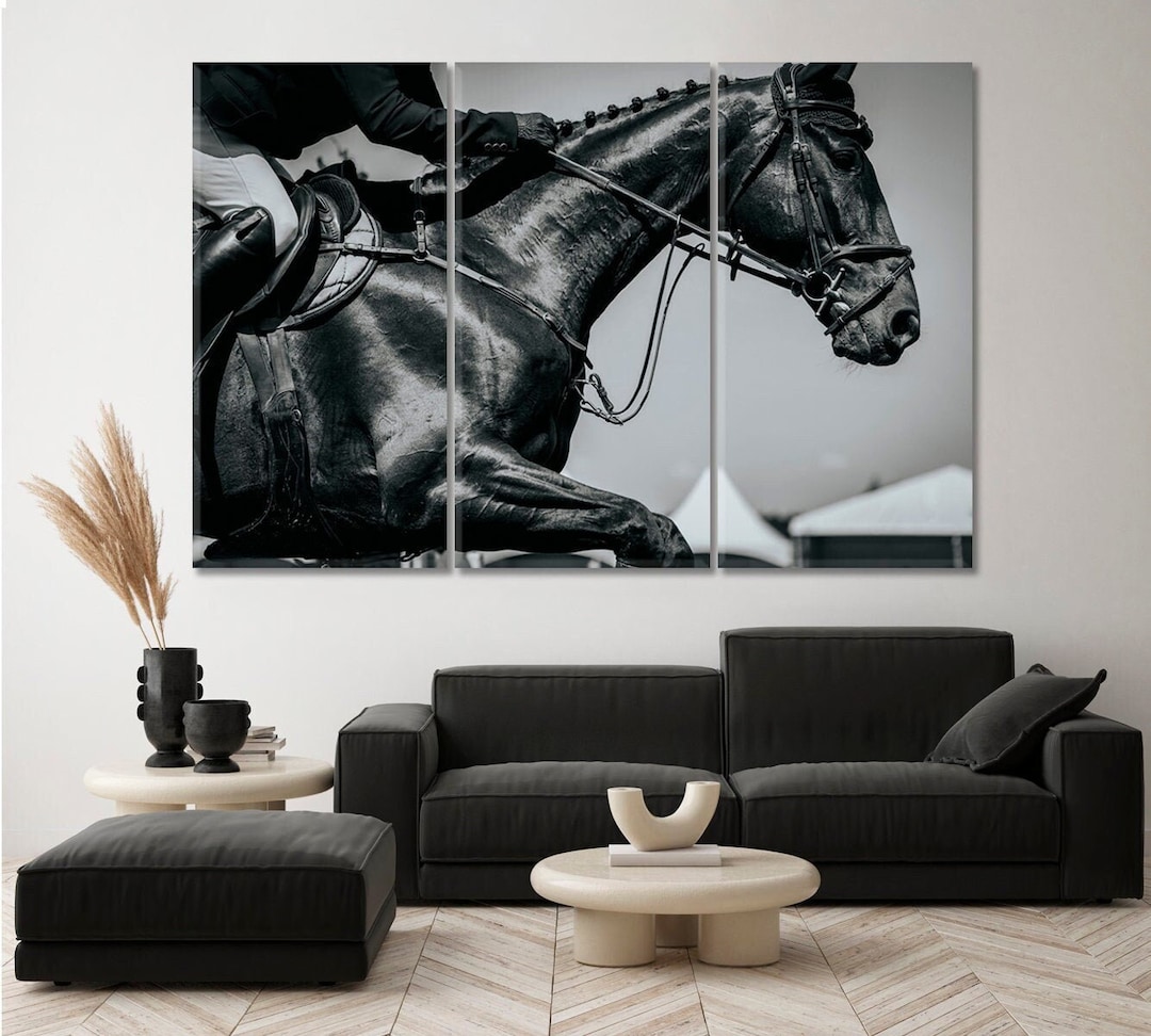 Horse Extra Large Wall Art, Horse Jumping Canvas Art Print, Equestrian ...