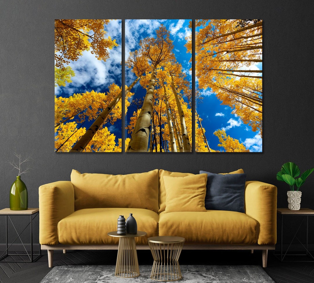 Aspen Trees Wall Art Aspen Trees Canvas Art Yellow Aspen Etsy