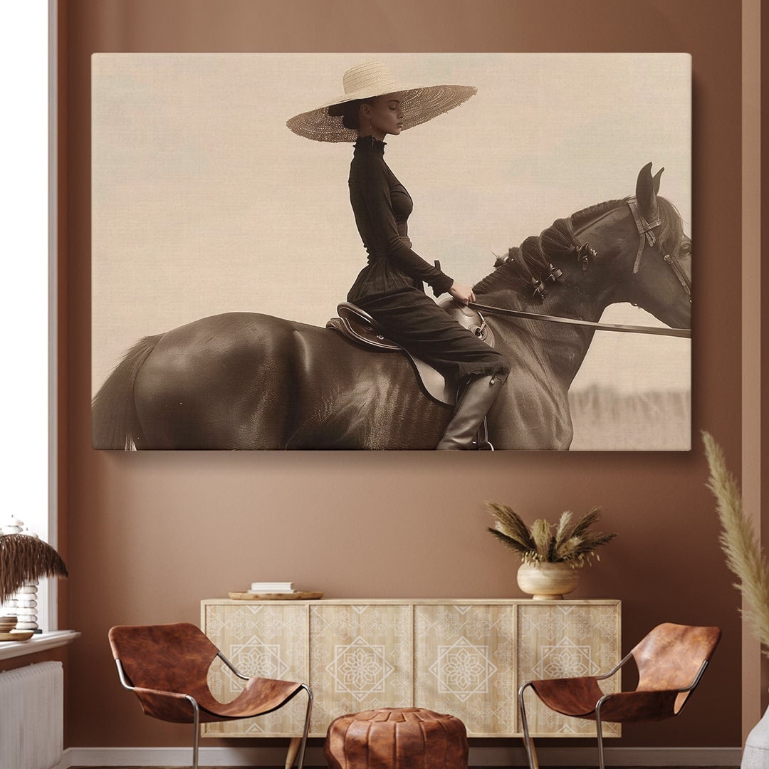 Riding Woman Wall Art, Chic Rider Wall Decor, Woman in Hat Art Riding Woman Wall Art, Chic Rider Wall Decor, Woman in Hat Art