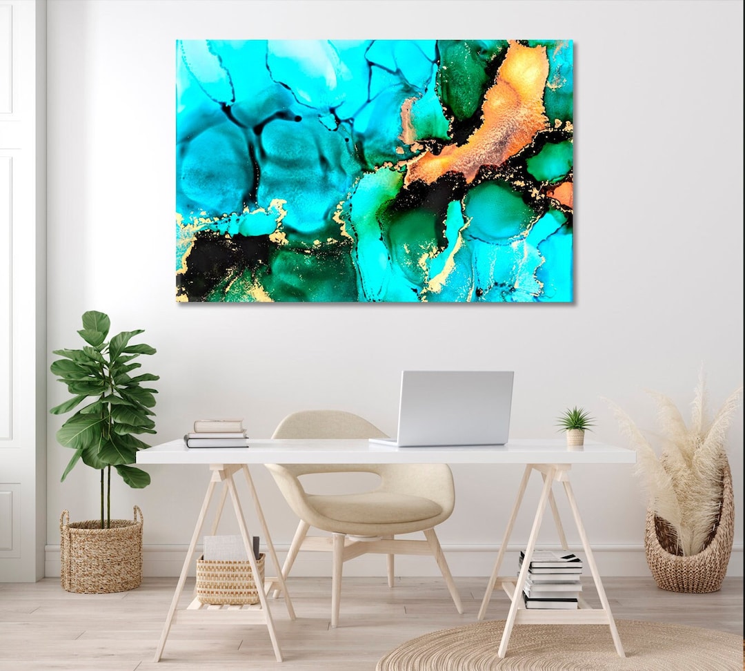Turquoise Abstract Canvas Print, Marble Abstract Artwork, Modern Teal ...