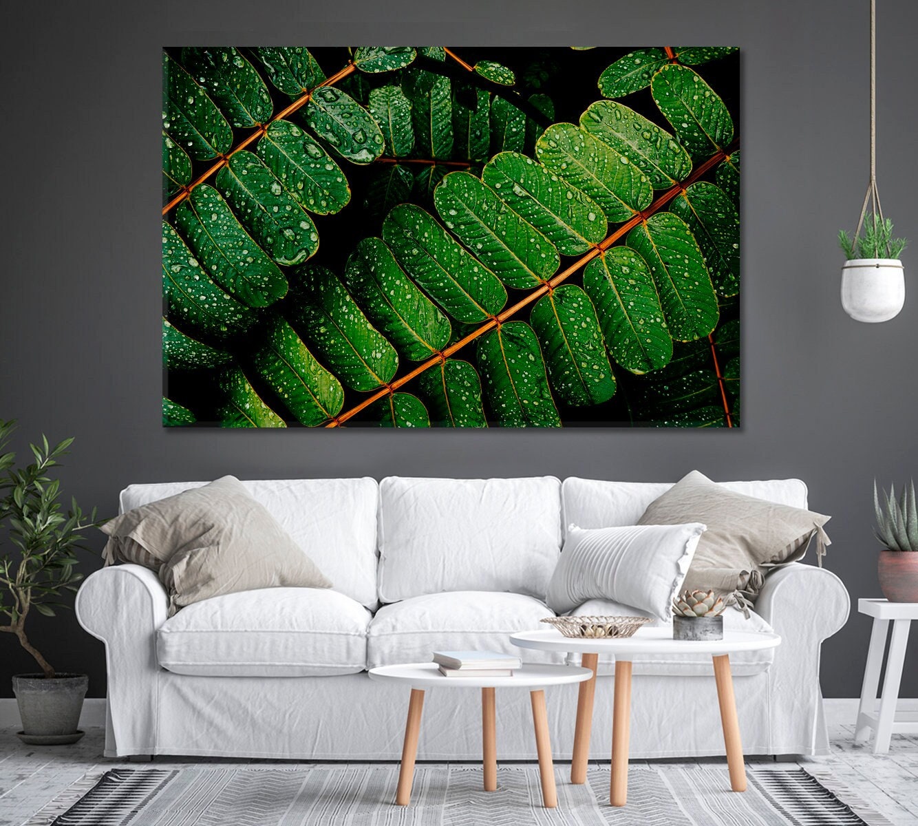 Wall Art Green Leaves With Water Drops Canvas Wall Décor for Home ...