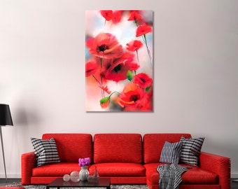 Abstract Floral Canvas Print / Red Poppies Wall Art