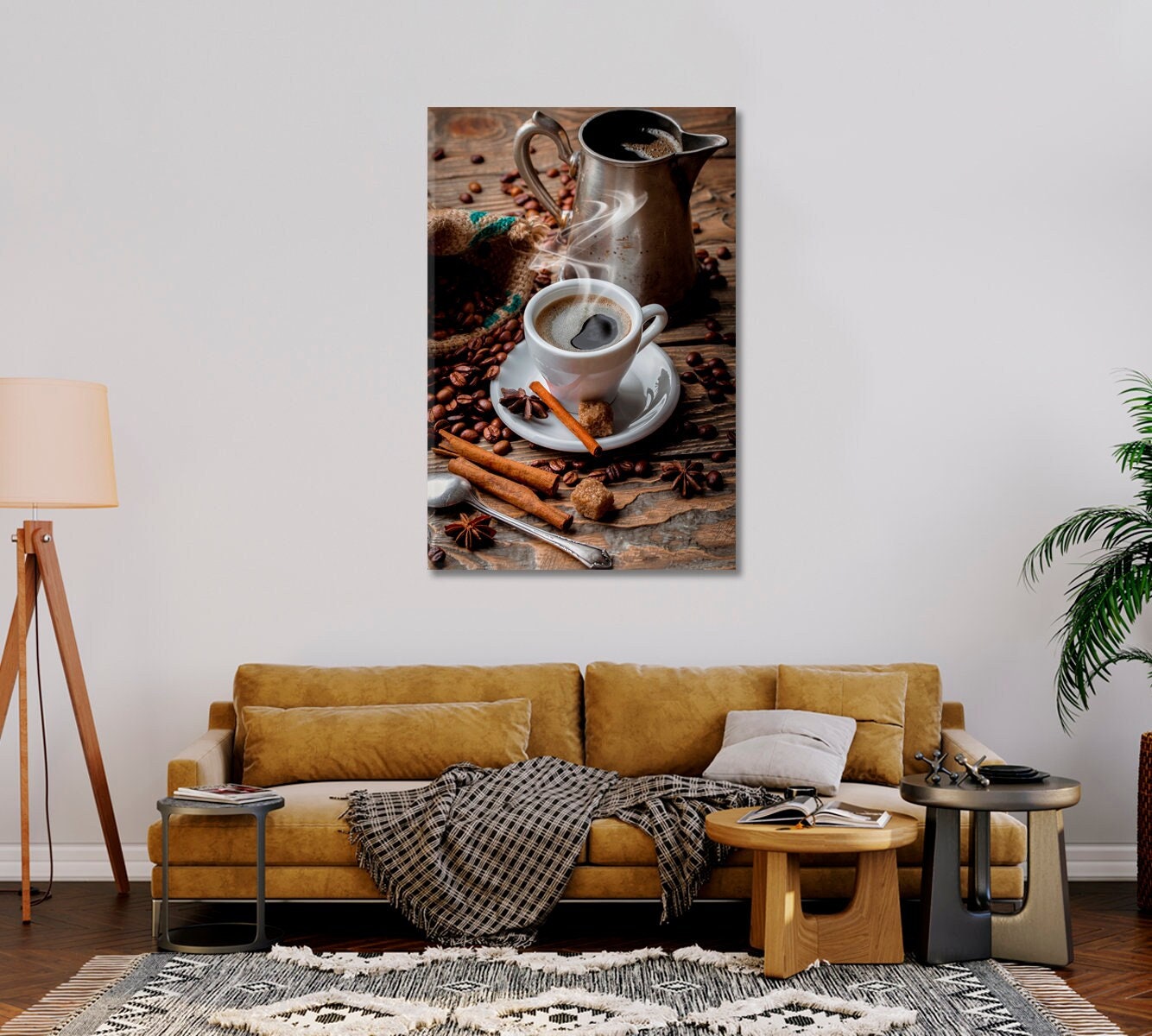 Arte de café preto para parede de cozinha | Arte de parede de café | Impressão em tela de xícara de café