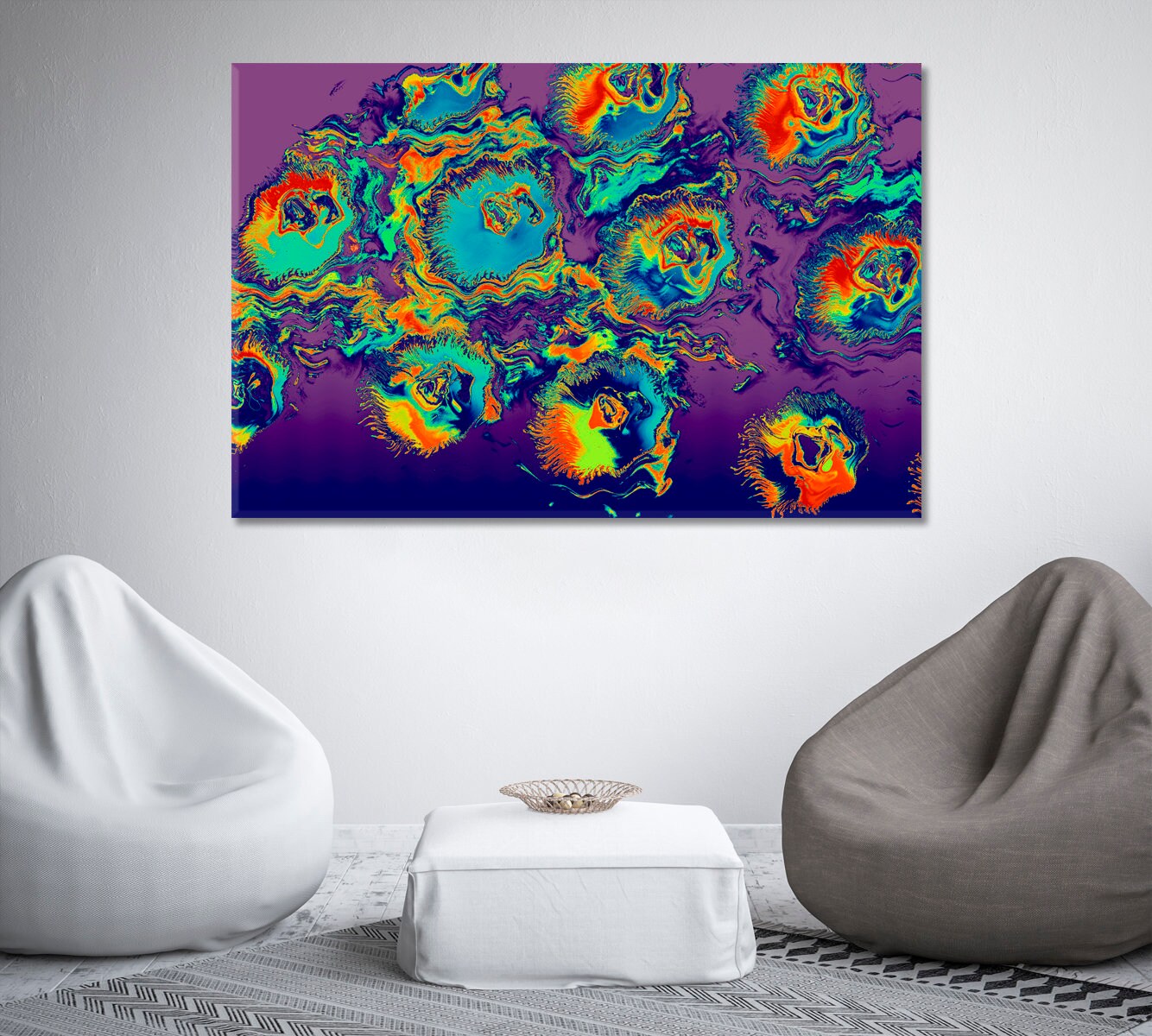Multicolor Abstract Art Canvas Print Purple Modern Wall Art Etsy
