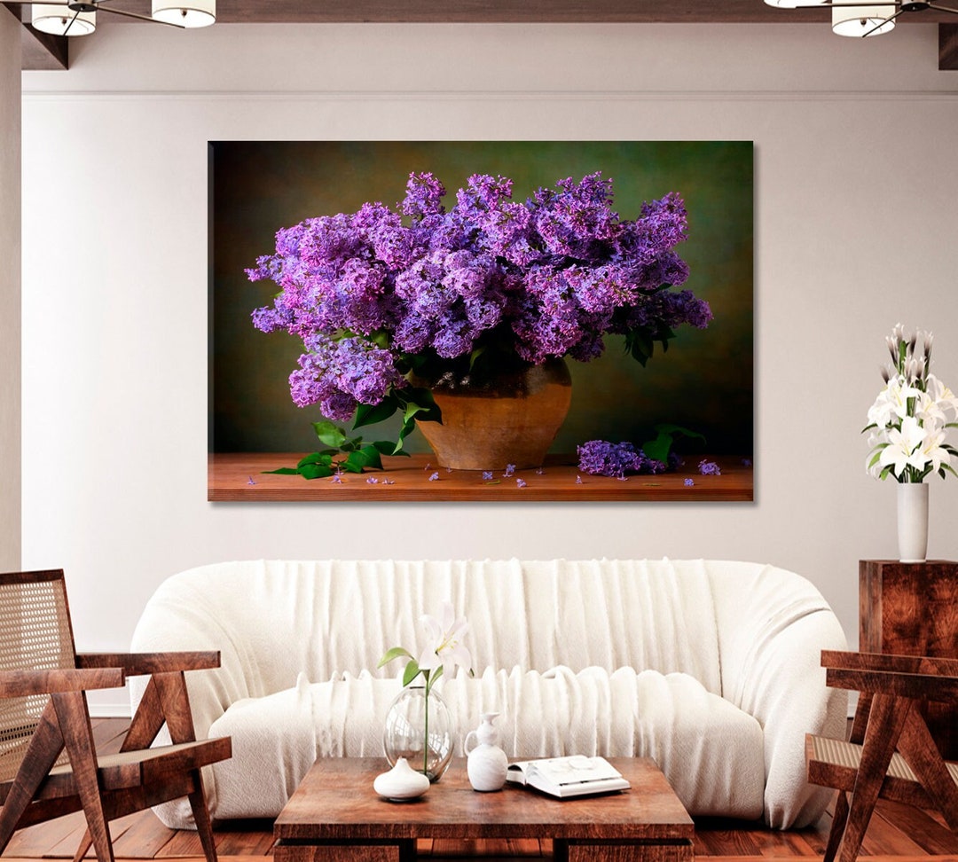 Still Life Bouquet of Lilacs Wall Art Decor Ready to Hang Art Stretched