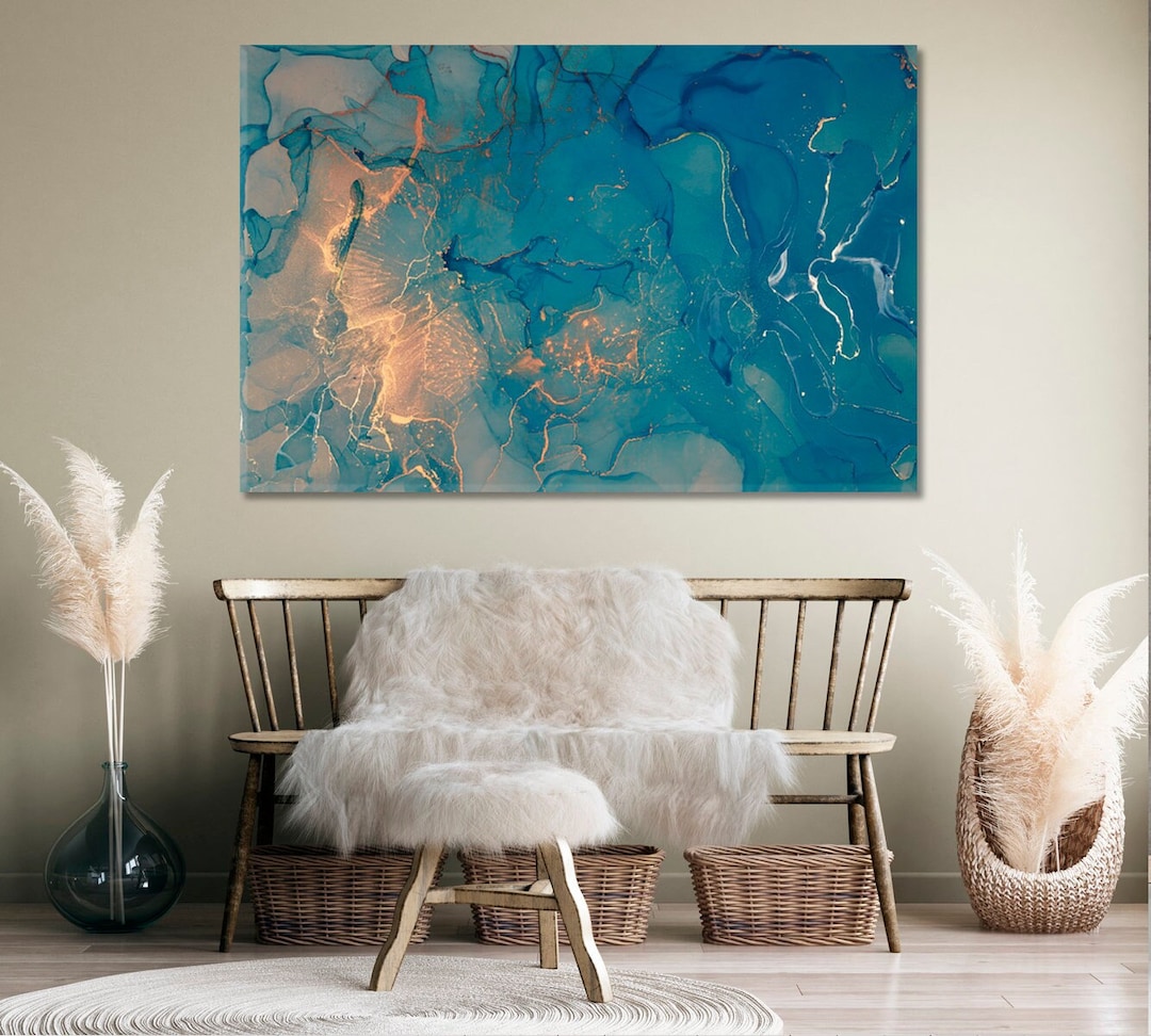 Blue Abstract Wall Art Canvas Print Decor, Marble Wall Art Prints ...