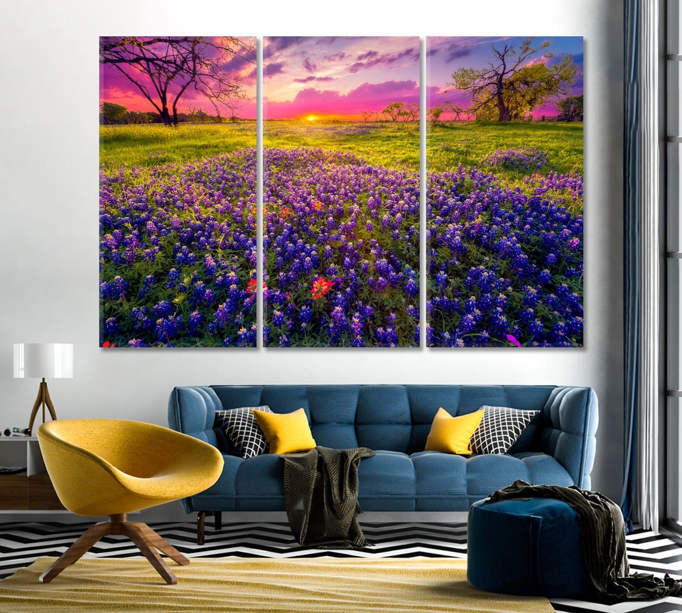 Texas Bluebonnet Canvas Wall Art, Bluebonnet Field Wall Decor