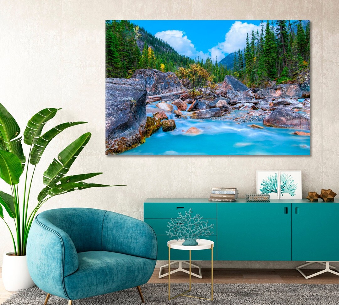 Kicking Horse River Waterfalls Canvas Wall Art Decor Banff Wall Art