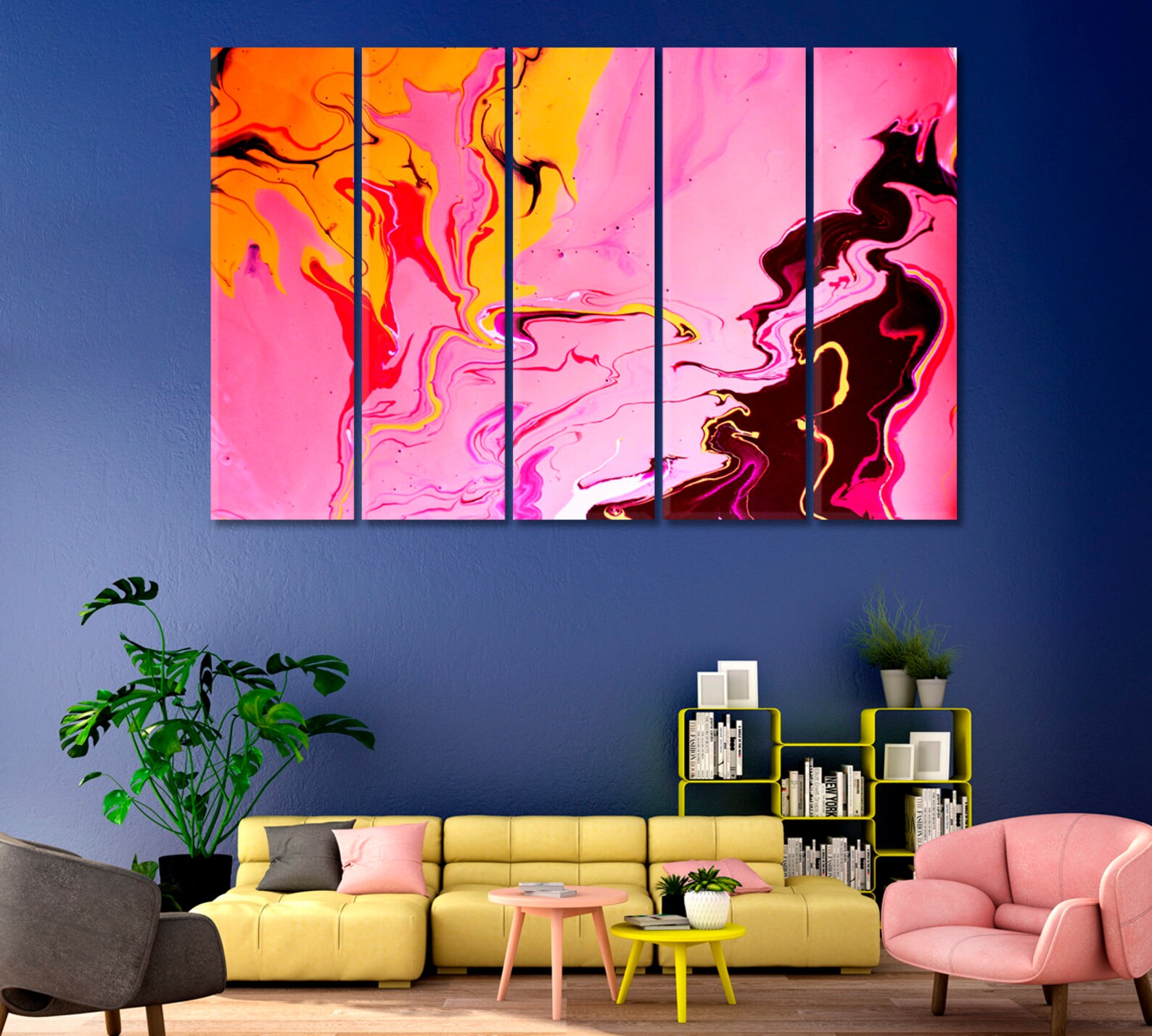 Abstract Canvas Art Home Decor Colorful Artwork Pink Design Etsy