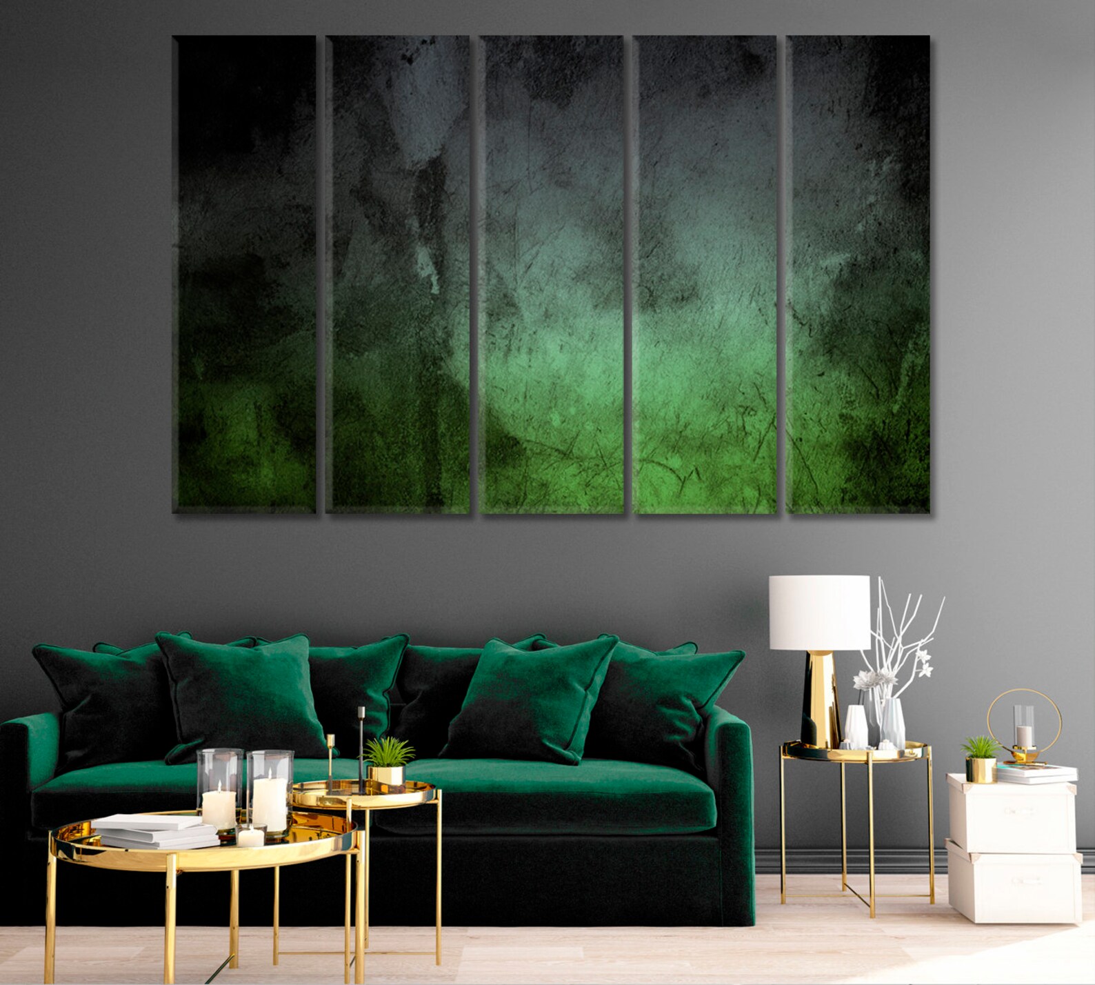 Green Abstract Canvas Art Print Gray Wall Art Home Decor Etsy