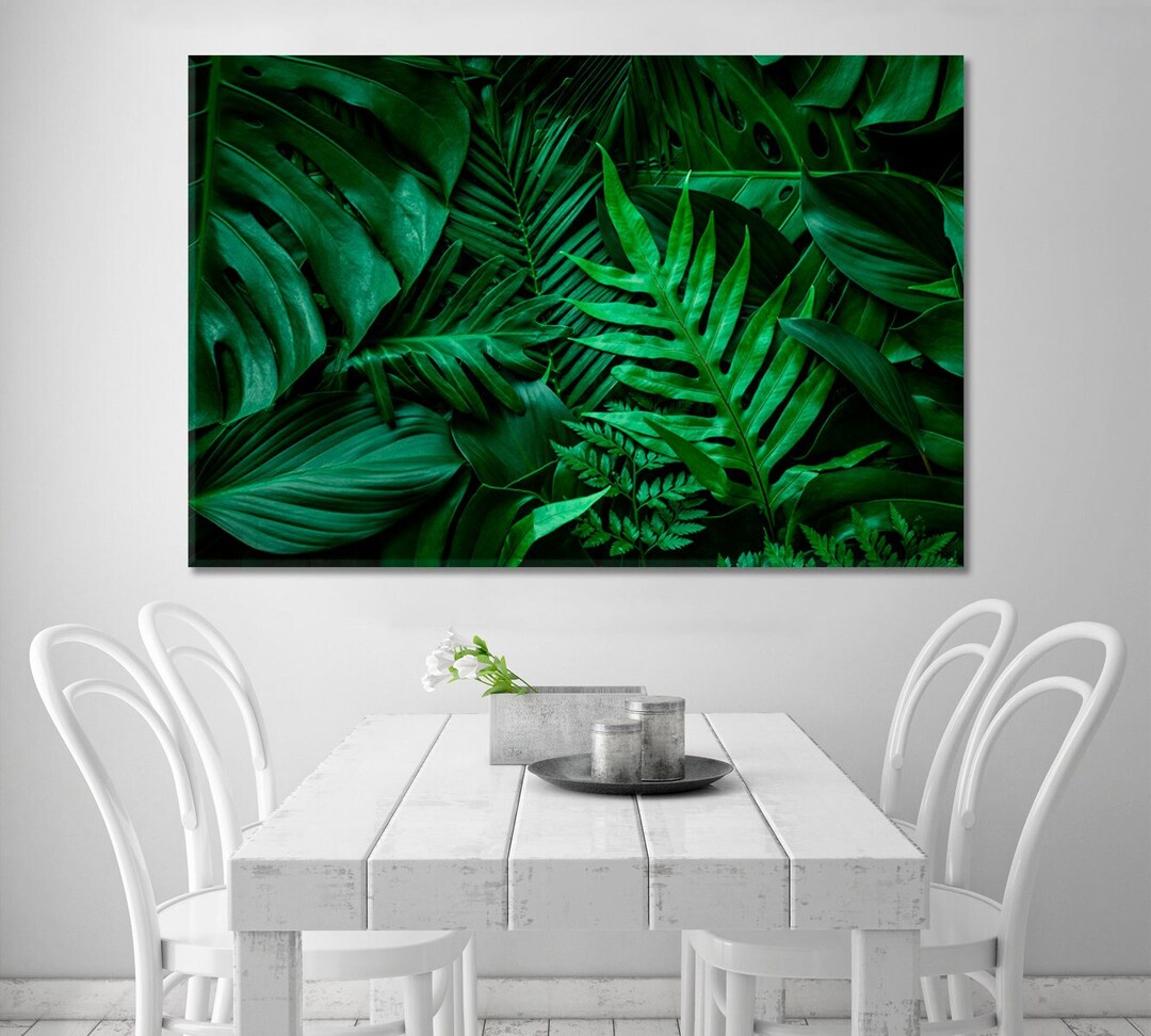 Bright Green Leaves Wall Art Decor Print, Botanical Canvas for Home