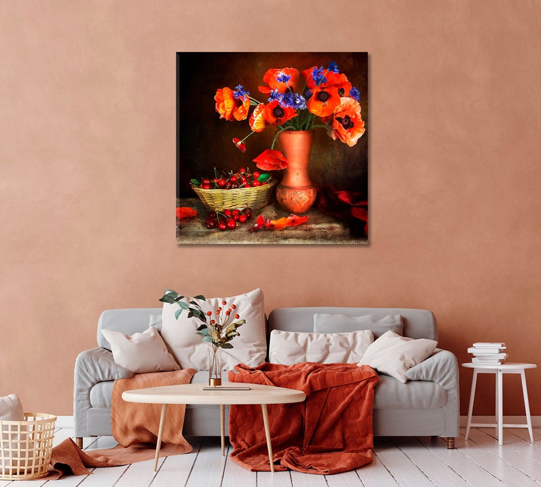 Floral Wall Art Decor | Poppies Still Life Canvas Print | Red Poppies ...