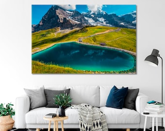 Mountain Lake Canvas Home Decor Fallbodensee Lake Large Canvas Print Switzerland Nature Print Photography Canvas