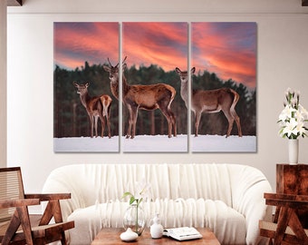 Canvas Print Deer in Winter Forest Framed Art Print Ready to Hang