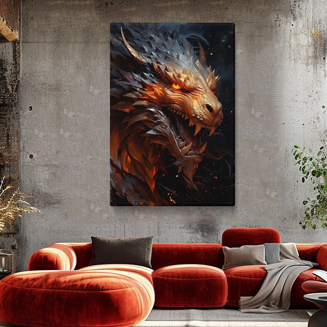 Fiery Dragon Roar Canvas Print - Mythical Creature Wall Art - Fantasy ...