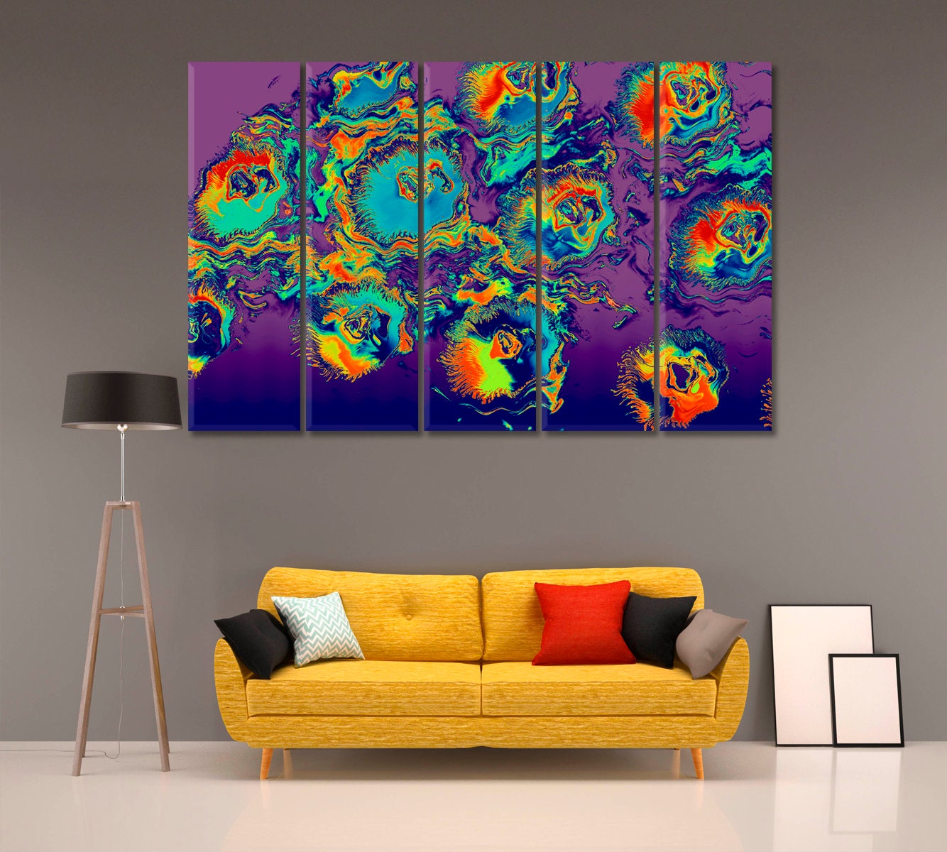 Multicolor Abstract Art Canvas Print, Purple Modern Wall Art Prints