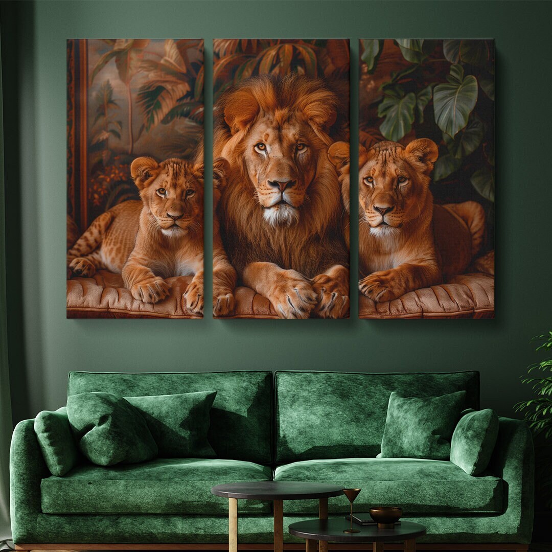 Noble Lion Family Canvas Print, Regal Jungle Sovereigns Wall Art ...