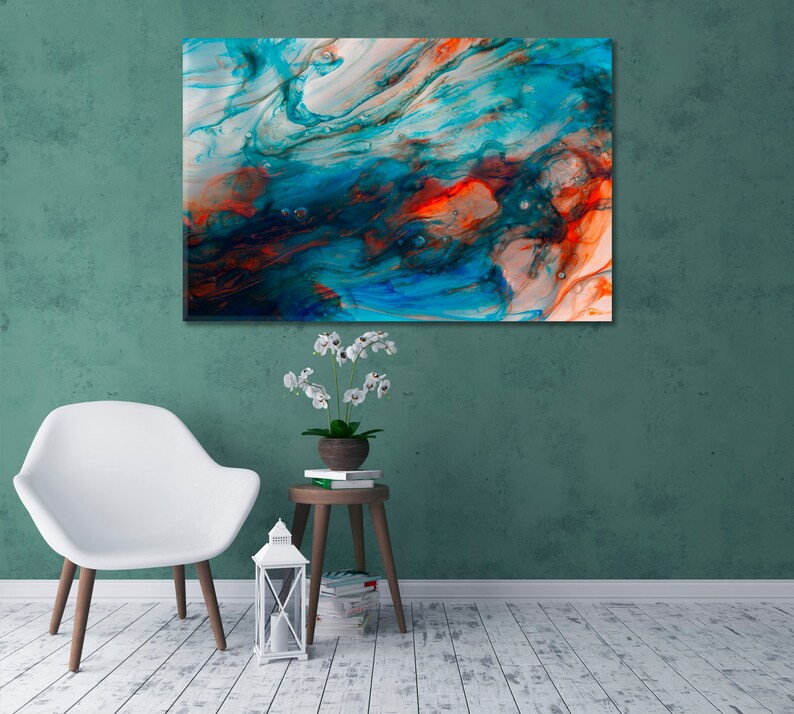 Blue Abstract Canvas Wall Art Print, Modern Colorful Interior Decor ...