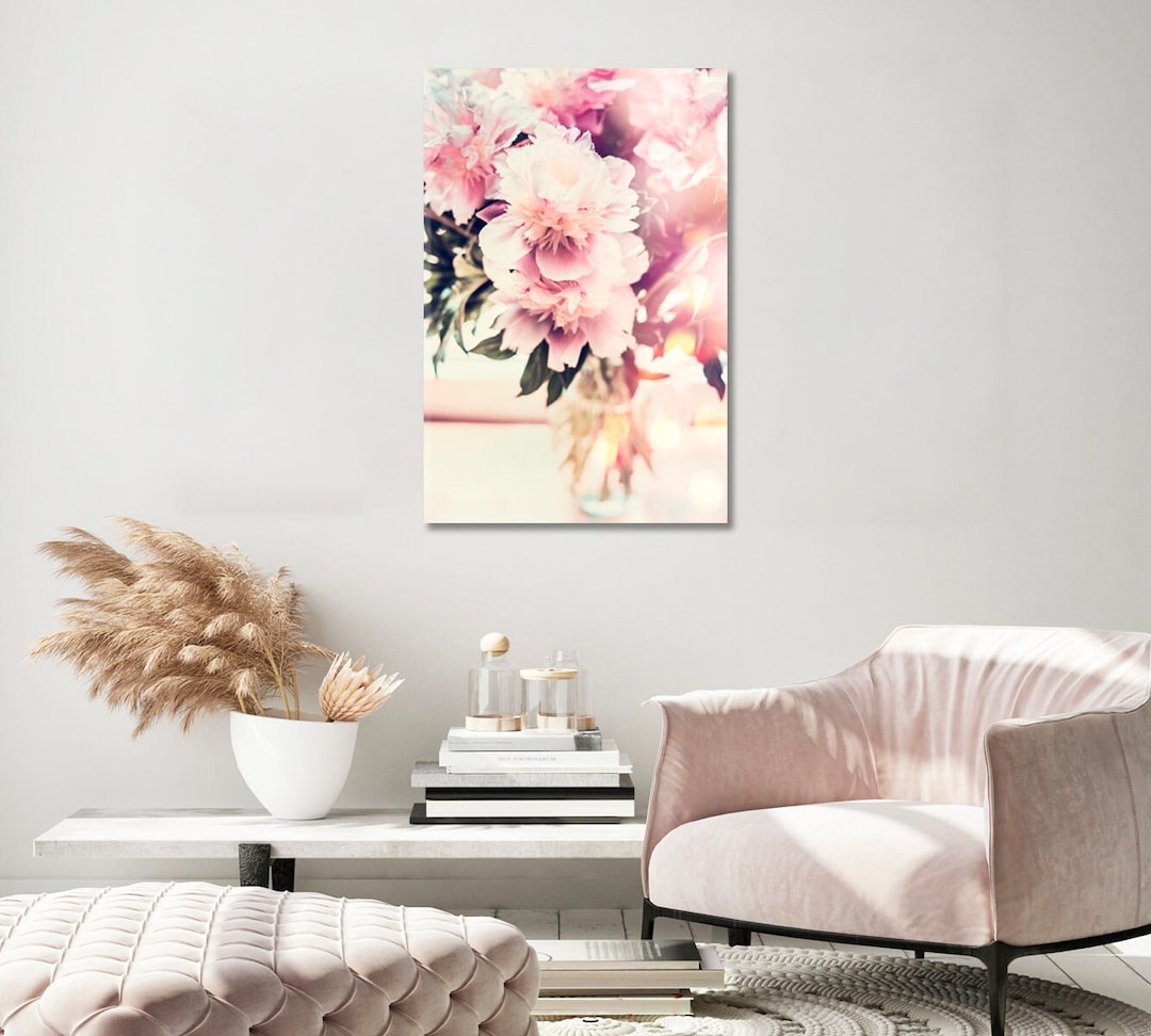 Vintage Peony Wall Decor, Floral Shabby Chic Artwork, Peony Flower Wall ...