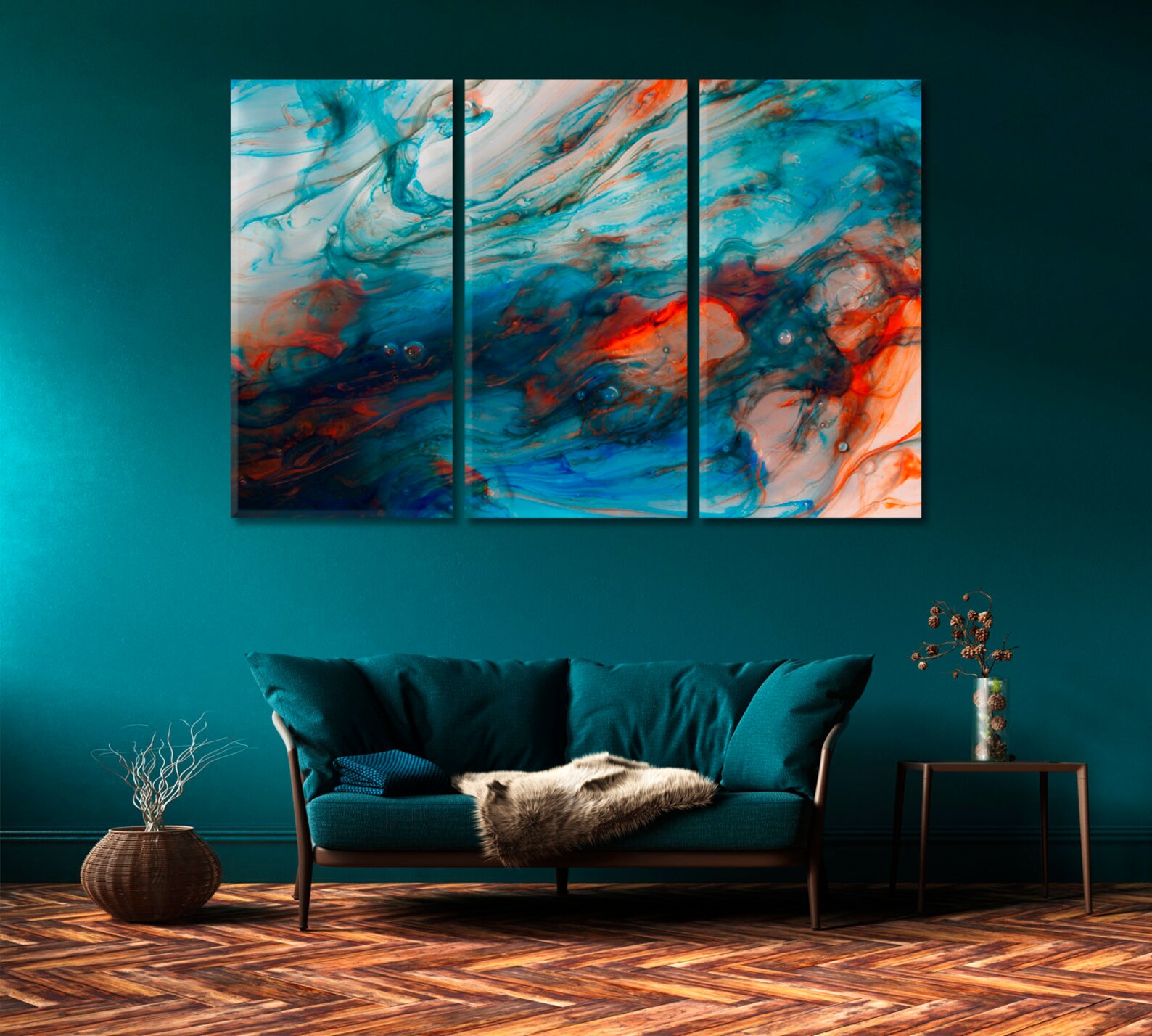 Blue Abstract Canvas Wall Art Print Modern Colorful Interior Etsy