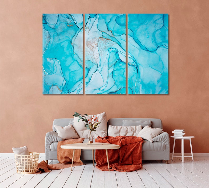 Turquoise Abstract Canvas Print Home Decor, Marble Teal Abstract Canvas ...