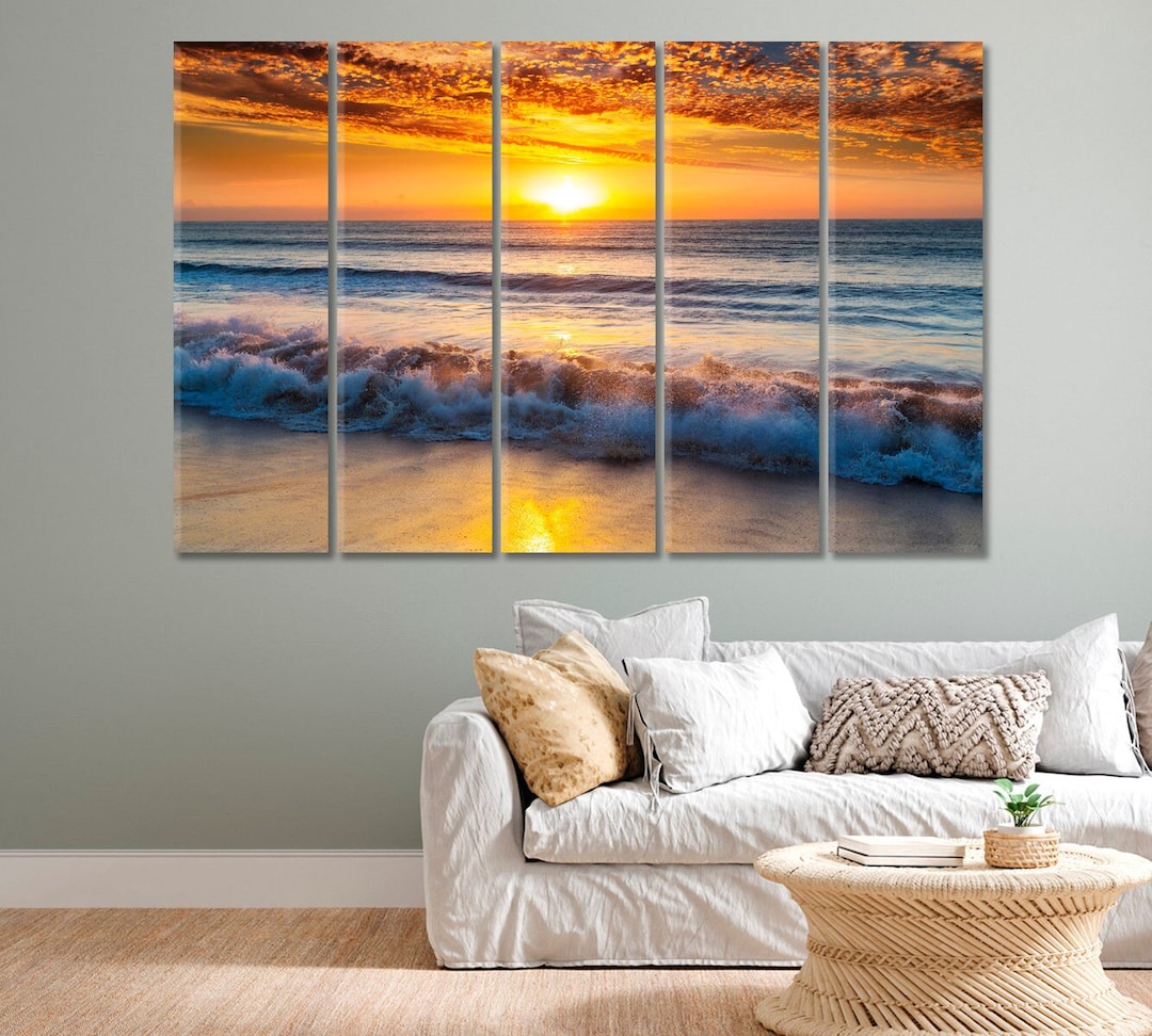 Ocean Beach Print Sunset Wall Art Waves Wall Decor Sunrise Large Canvas ...