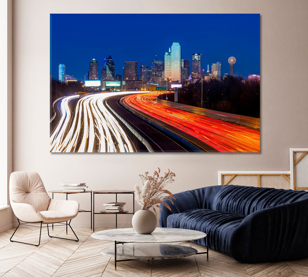Dallas Skyline at Night Canvas Art Print Home Wall Decor, Texas Canvas ...