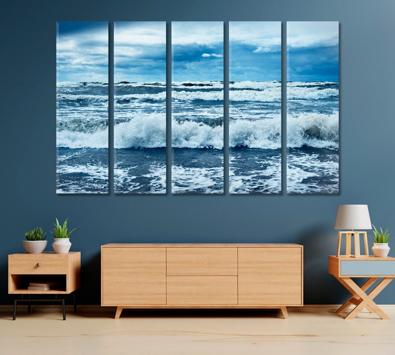 Sea Storm Canvas Wall Art Decor, Stormy Waves Modern Wall Decor, Waves ...