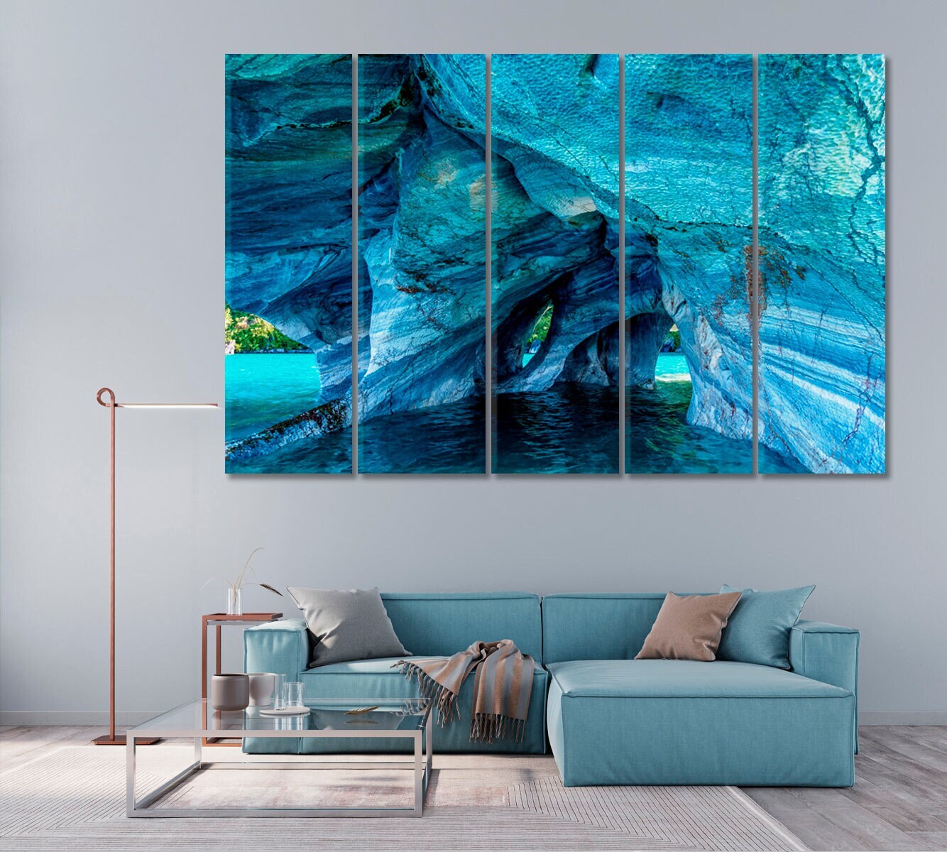 Marble Caves Canvas Art Wall Print, Lake General Carrera Chile Print Home and Office Wall Decor, Marble Chapel Canvas Artwork