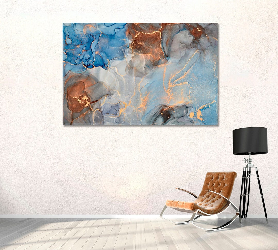 Blue Abstract Wall Art Canvas Print Decor, Teal Abstract Art, Modern ...