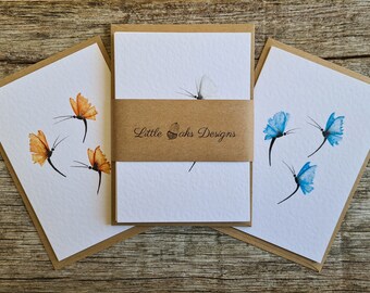 Set of 6 Watercolour Greetings Cards - Handpainted Prints - 3 Designs, 2 of Each - Multipacks - Blank for All Occasions