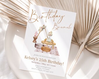 Boho Picnic Invitation/Editable Template/Boho Picnic Party/Boho Invites/Bridal Shower/INSTANT DOWNLOAD/Beach Picnic Invitation/Boho