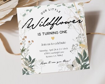 Wildflower First Birthday Invitation: Editable Template (Instant Download)
