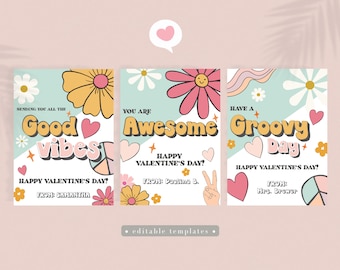 Printable Valentines|Groovy Valentine's Day Cards|Editable Template|Retro Valentines for kids|INSTANT DOWNLOAD|Valentine Printable|DIY