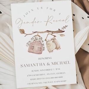 Boho Gender Reveal Invitation & Thank You Tag (Instant Download) image 1