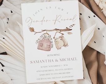 Boho Gender Reveal Invitation & Thank You Tag (Instant Download)