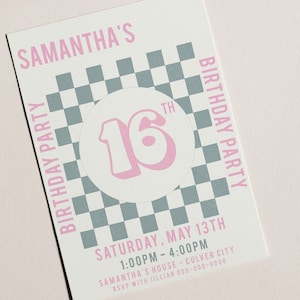 Checkered Birthday Invitation Template|INSTANT DOWNLOAD|Funky Retro Checkered Invitation|Birthday Invitation|Retro Thank You Tag Included