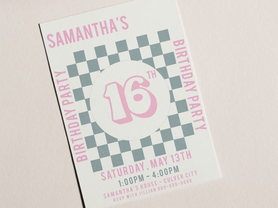 Checkered Birthday Invitation Template|INSTANT DOWNLOAD|Funky Retro ...