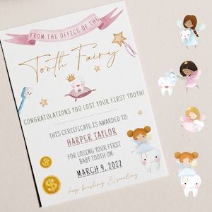 Tooth Fairy Certificate|Letter From The Tooth Fairy|INSTANT DOWNLOAD|First Tooth Loss|Tooth Fairy Letter Note|Tooth Fairy Printable
