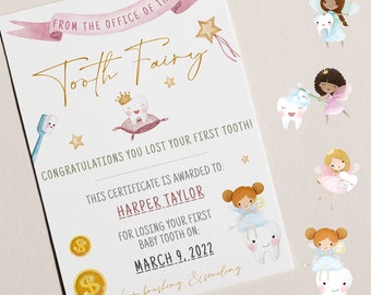 Tooth Fairy Certificate|Letter From The Tooth Fairy|INSTANT DOWNLOAD|First Tooth Loss|Tooth Fairy Letter Note|Tooth Fairy Printable