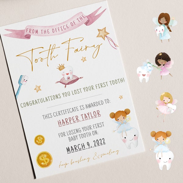 Tooth Fairy Certificate|Letter From The Tooth Fairy|INSTANT DOWNLOAD|First Tooth Loss|Tooth Fairy Letter Note|Tooth Fairy Printable