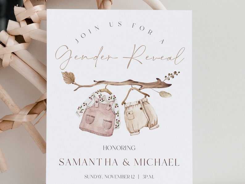 Boho Gender Reveal Invitation & Thank You Tag (Instant Download) image 3