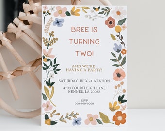 Floral Birthday Invitation: Editable Flower Party Invite (Digital Download)