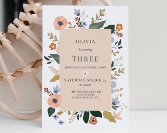 Spring Floral Invitation Template|INSTANT DOWNLOAD|Floral Birthday Invitation|Spring Time Invite|Floral Spring Thank You Tag Included