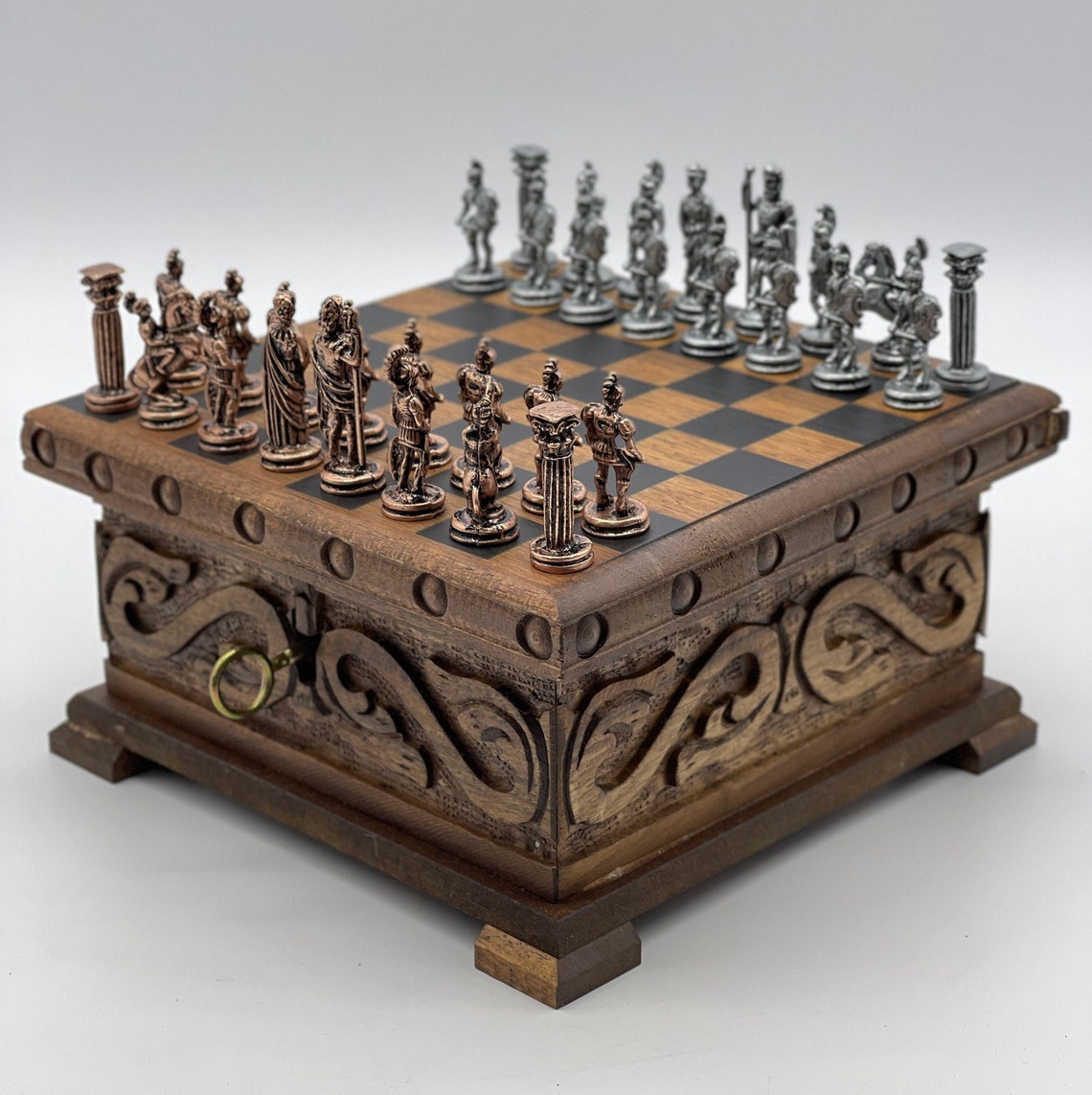 Personalized Wooden Chess Set Box With Hidden Compartment Etsy