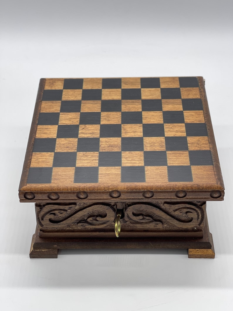 Personalized Wooden Chess Set Box With Hidden Compartment Etsy