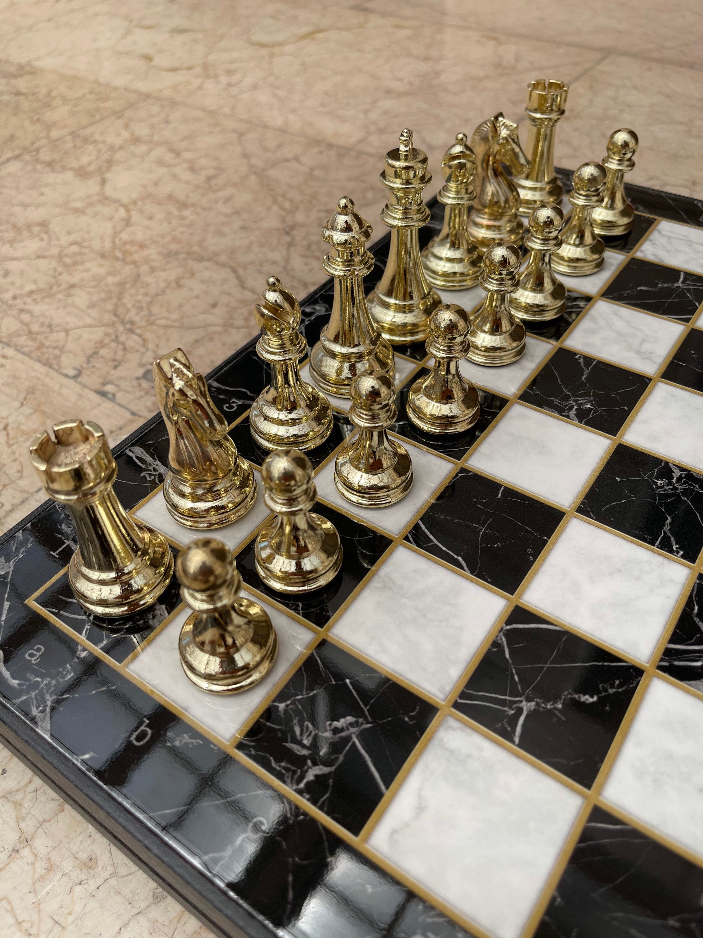 Vip Personalized Marble Patterned Chess Set Metal Chess Set 