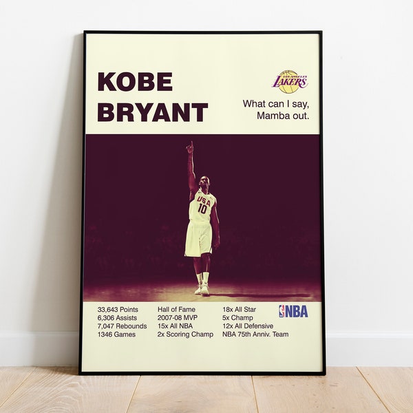 KOBE BRYANT - Basketball Player Poster - Mid Century Modern Poster - Digital Art - Wall Art - Minimalist Poster - Kobe Bryant Poster