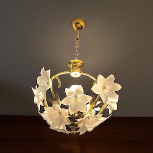 Vintage Murano Glass Floral Chandelier Brass 63cm