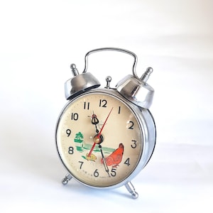 70s Vintage Twin Bell Chicken Clock, Pecking Chicken Clock, Vintage Mechanical Clock, Wind-up Nostalgic Clock